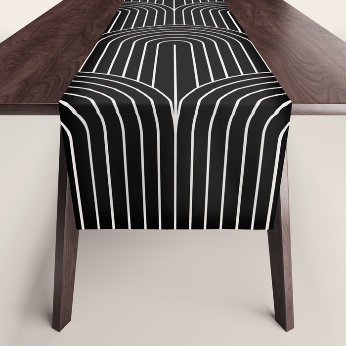 Art Deco Arch Pattern V Black & White Table Runner Gallery Image 1