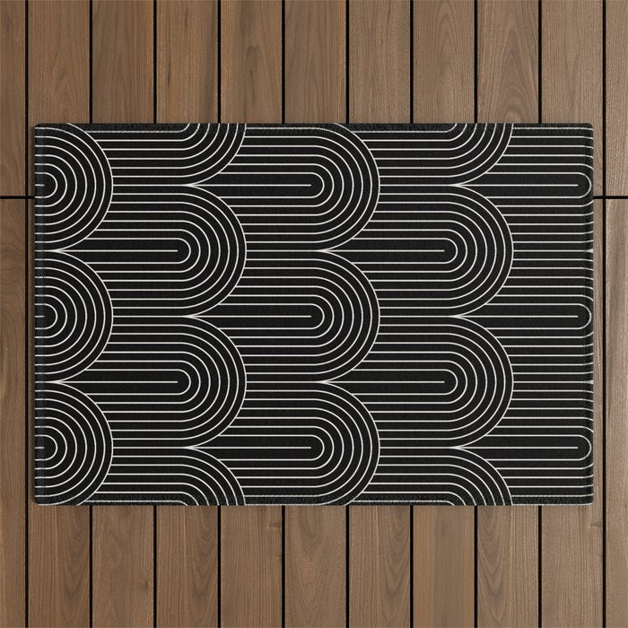 Art Deco Arch Pattern V Black & White Outdoor Rug Gallery Image 1