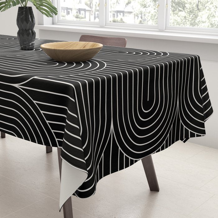 Art Deco Arch Pattern V Black & White Tablecloth Gallery Image 3