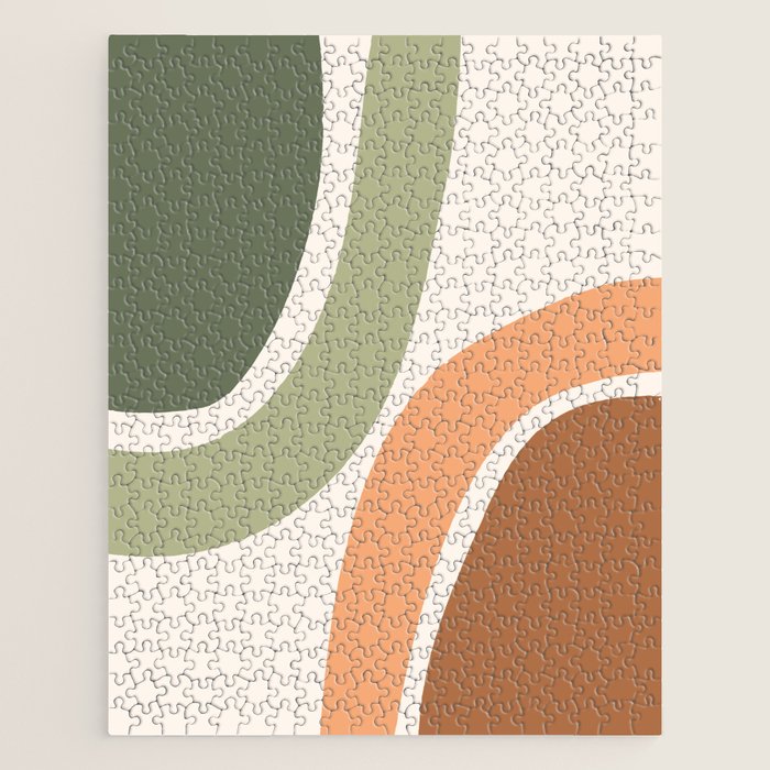 Abstract Shapes 55 in Sage Green and Terracotta (Rainbow Abstraction) Jigsaw Puzzle Gallery Image 1