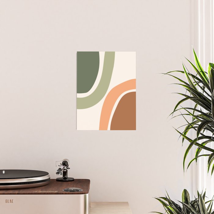 Abstract Shapes 55 in Sage Green and Terracotta (Rainbow Abstraction) Poster Gallery Image 2