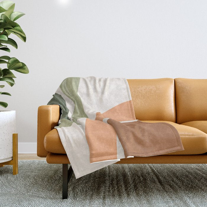 Abstract Shapes 55 in Sage Green and Terracotta (Rainbow Abstraction) Throw Blanket Gallery Image 1