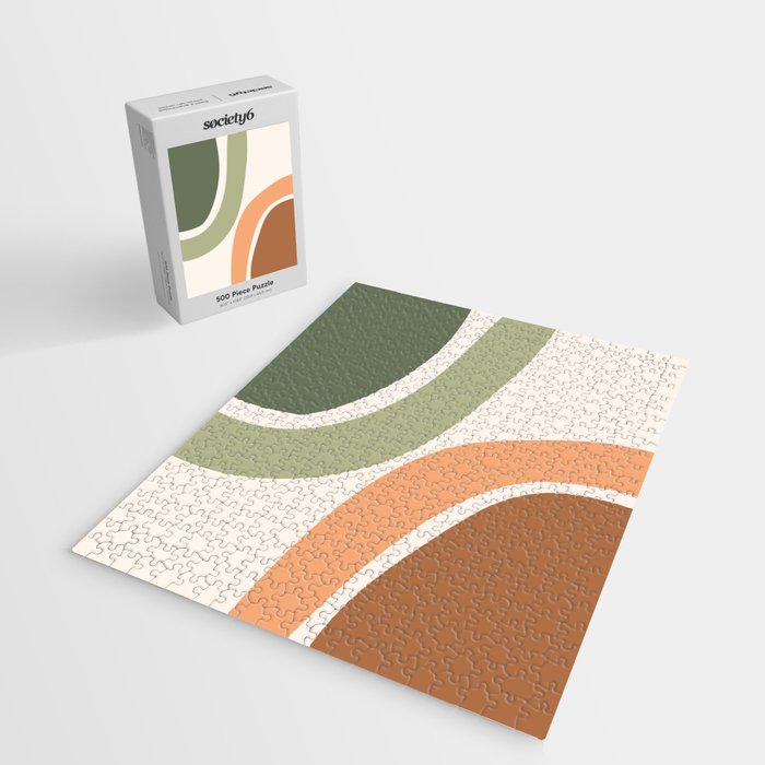 Abstract Shapes 55 in Sage Green and Terracotta (Rainbow Abstraction) Jigsaw Puzzle Gallery Image 2