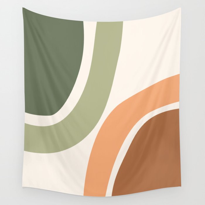 Abstract Shapes 55 in Sage Green and Terracotta (Rainbow Abstraction) Wall Tapestry Gallery Image 1