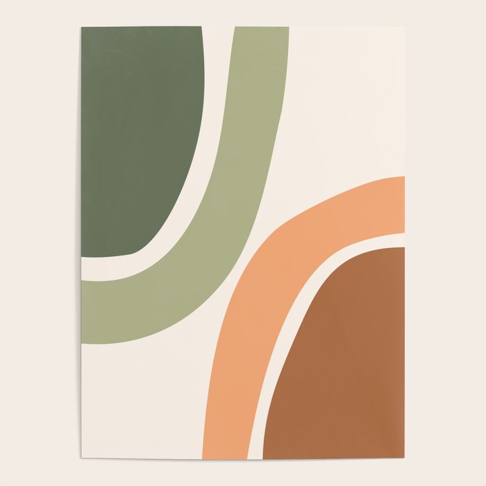 Abstract Shapes 55 in Sage Green and Terracotta (Rainbow Abstraction) Poster Gallery Image 1
