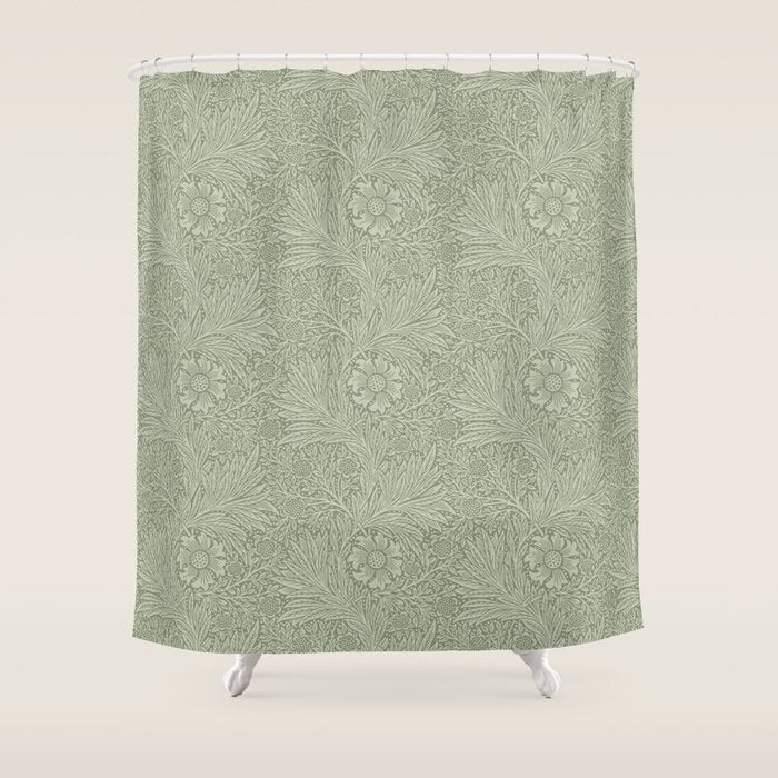 William Morris Marigold Sage Green Shower Curtain Gallery Image 1