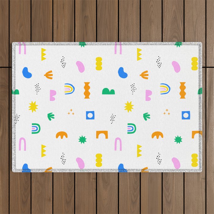 Fun colorful abstract summer shape pattern Outdoor Rug Gallery Image 1