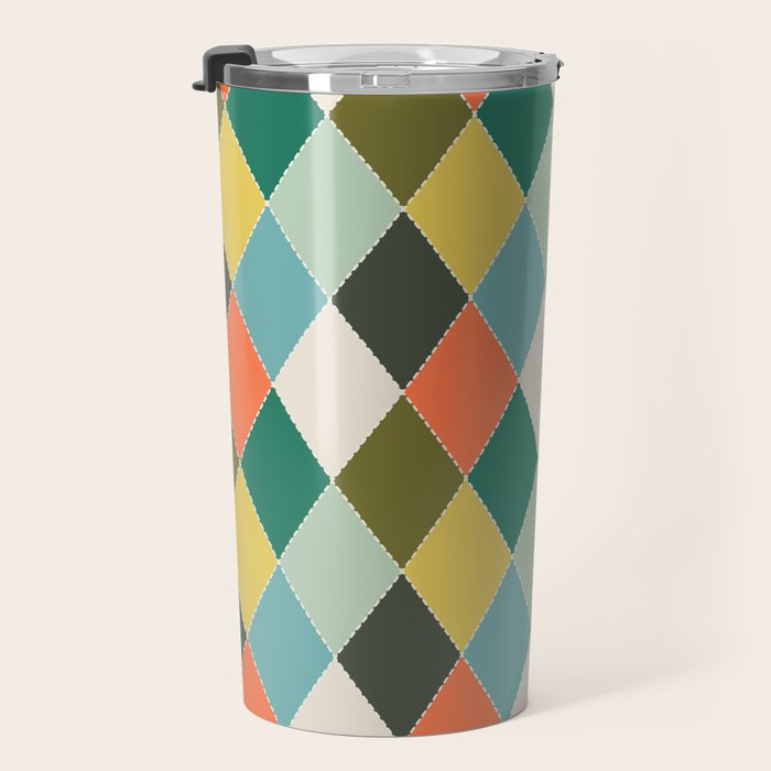 Retro Harlequin - Vintage Colors Travel Mug Gallery Image 3