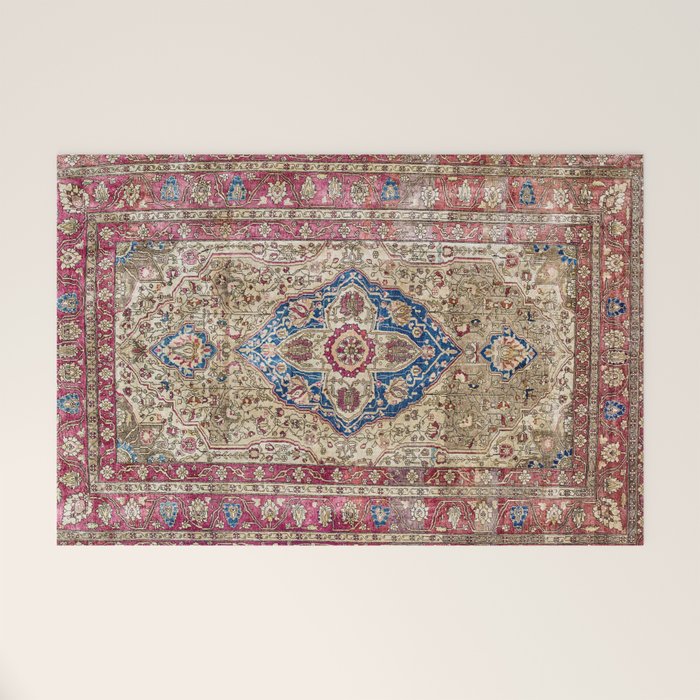 Antique Silk Kashan Persian Rug Print Welcome Mat Gallery Image 1
