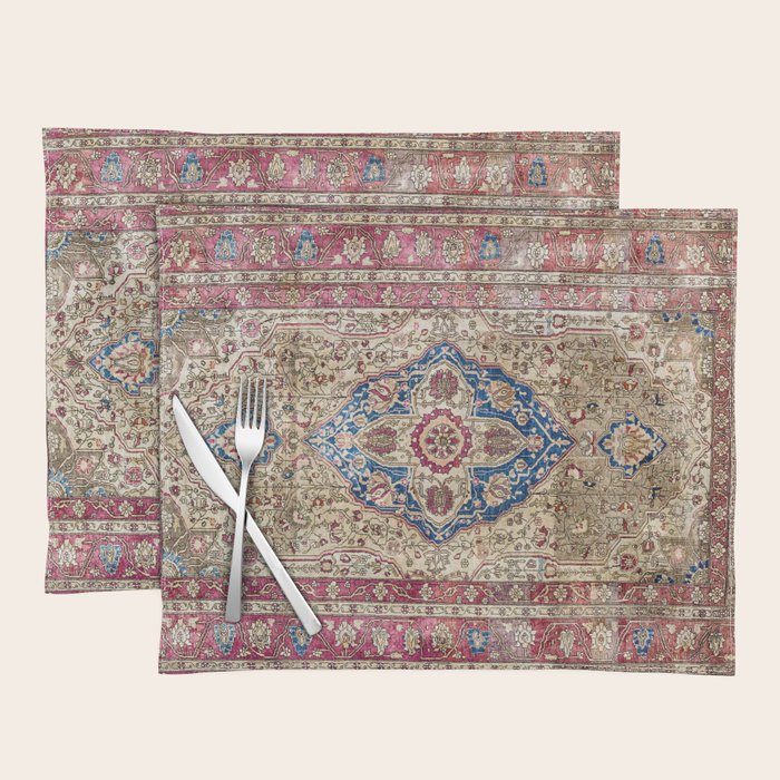Antique Silk Kashan Persian Rug Print Placemat Gallery Image 1