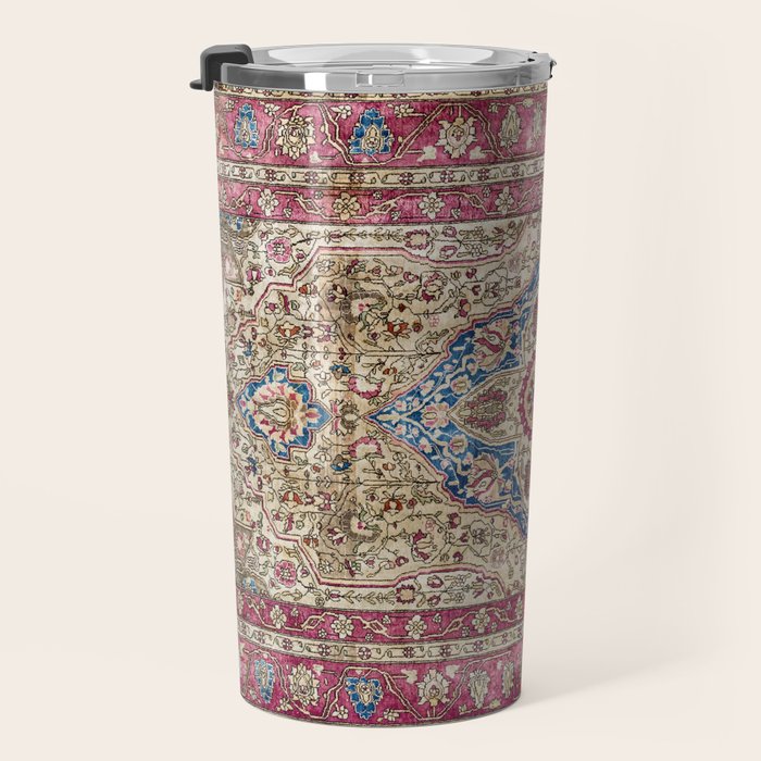 Antique Silk Kashan Persian Rug Print Travel Mug Gallery Image 3