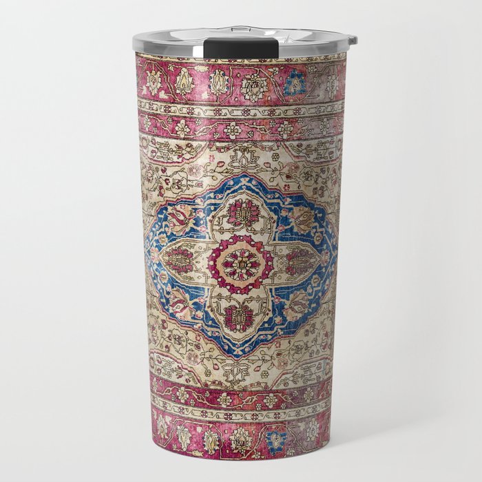 Antique Silk Kashan Persian Rug Print Travel Mug Gallery Image 1