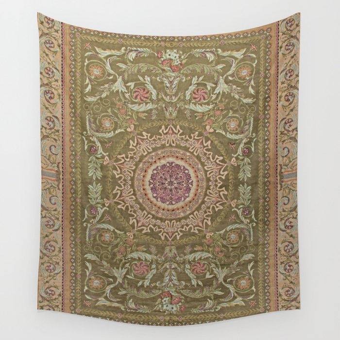 Antique French Art Nouveau Savonnerie Sage Green Blush Carpet Wall Tapestry Gallery Image 4