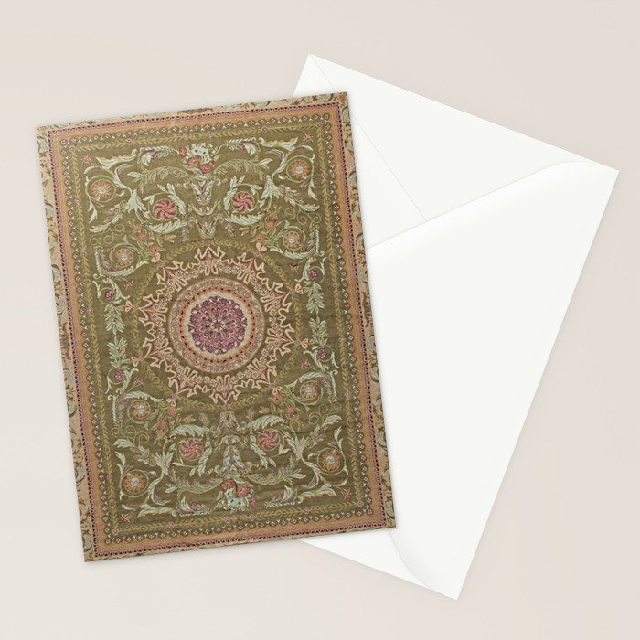 Antique French Art Nouveau Savonnerie Sage Green Blush Carpet Stationery Card Gallery Image 2