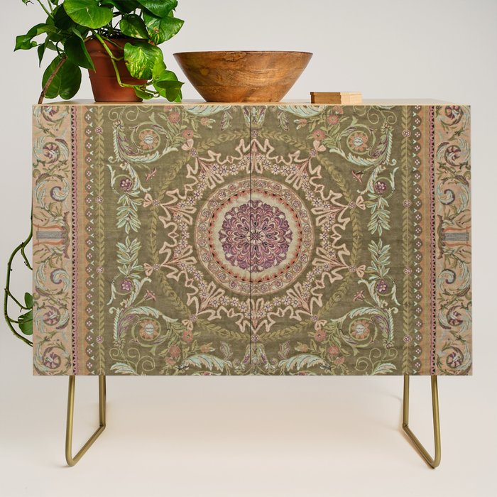 Antique French Art Nouveau Savonnerie Sage Green Blush Carpet Credenza Gallery Image 1