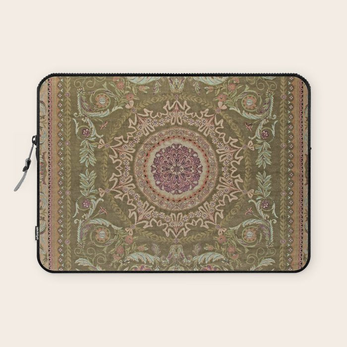 Antique French Art Nouveau Savonnerie Sage Green Blush Carpet Laptop Sleeve Gallery Image 1