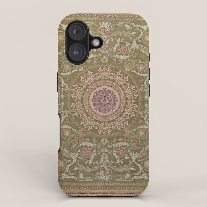 Antique French Art Nouveau Savonnerie Sage Green Blush Carpet iPhone Case Gallery Image 1
