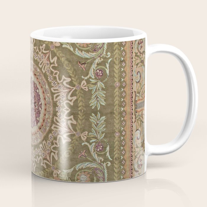 Antique French Art Nouveau Savonnerie Sage Green Blush Carpet Coffee Mug Gallery Image 1