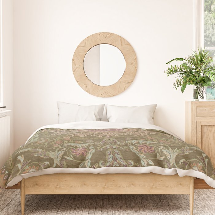 Antique French Art Nouveau Savonnerie Sage Green Blush Carpet Duvet Cover Gallery Image 3