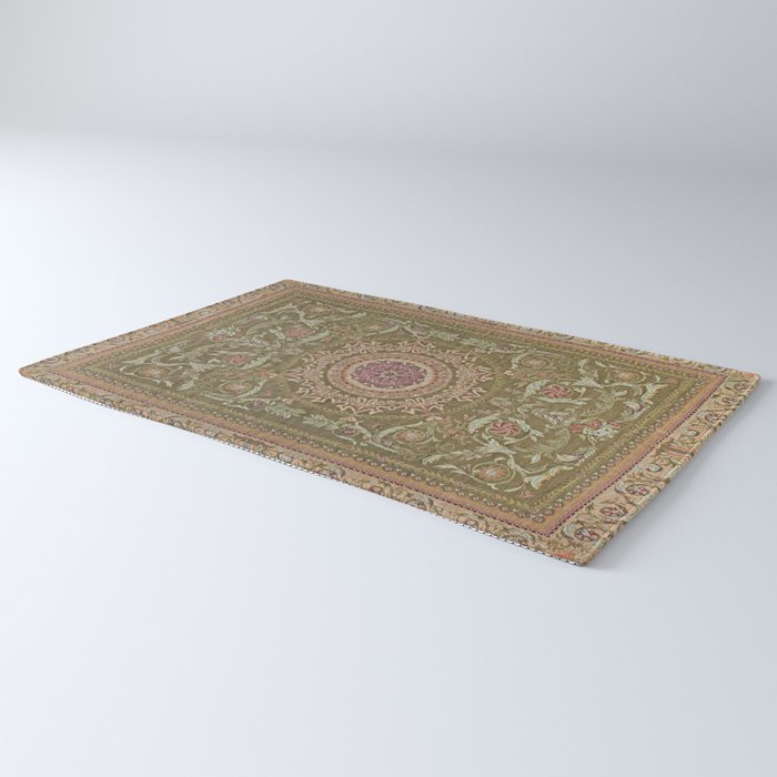 Antique French Art Nouveau Savonnerie Sage Green Blush Carpet Rug Gallery Image 3