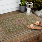Antique French Art Nouveau Savonnerie Sage Green Blush Carpet Outdoor Rug Gallery Image 2
