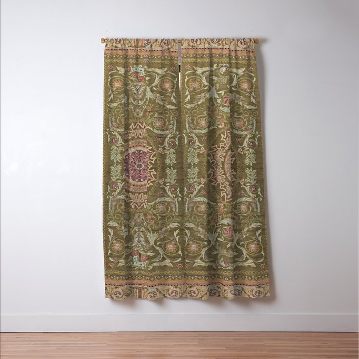 Antique French Art Nouveau Savonnerie Sage Green Blush Carpet Window Curtain Gallery Image 3