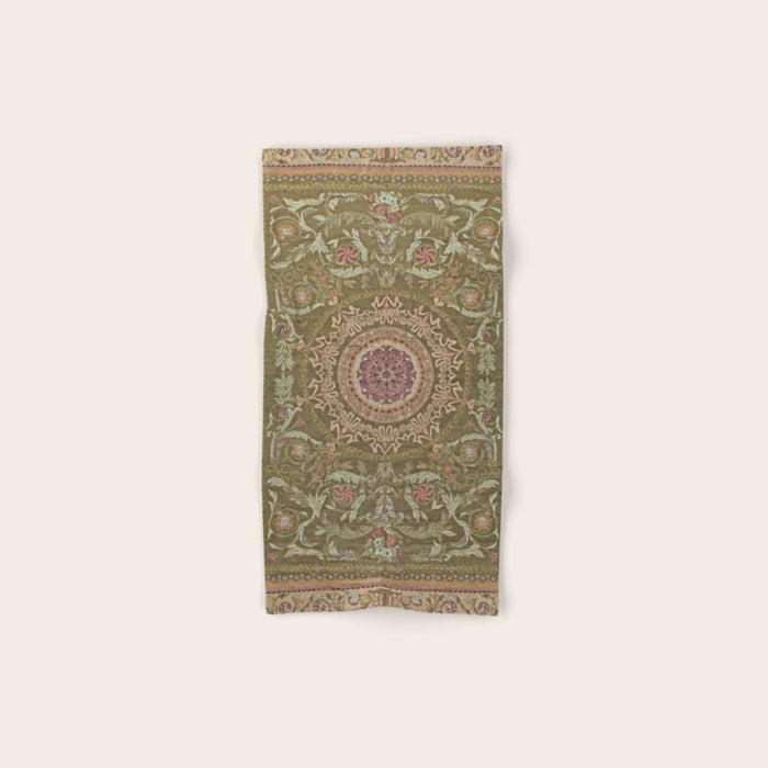 Antique French Art Nouveau Savonnerie Sage Green Blush Carpet Bath Towel Gallery Image 1