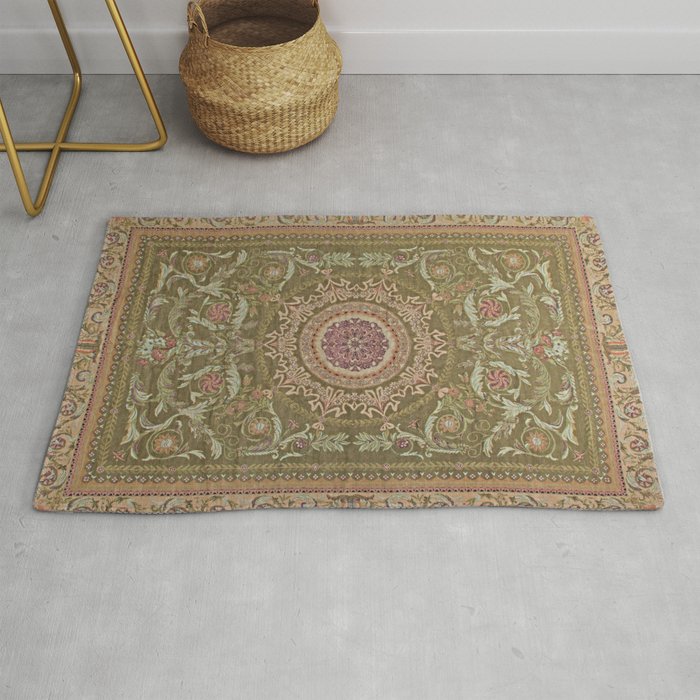 Antique French Art Nouveau Savonnerie Sage Green Blush Carpet Rug Gallery Image 1