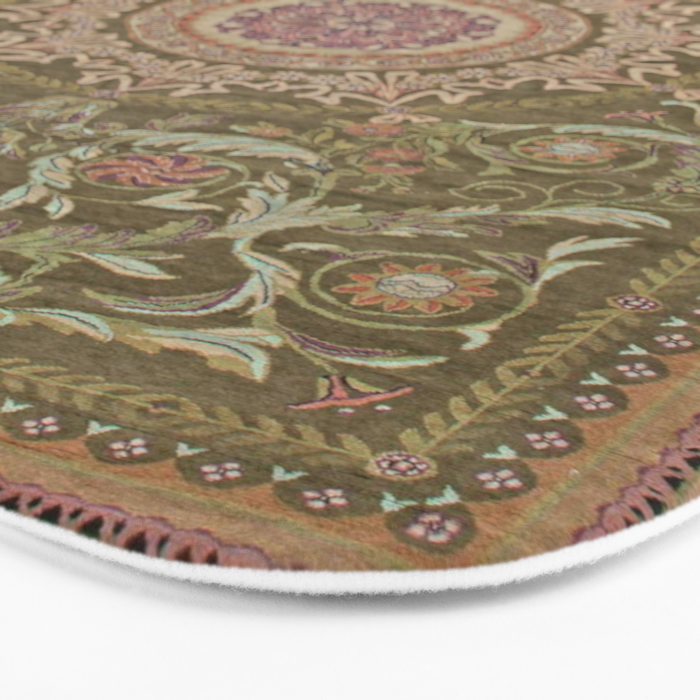 Antique French Art Nouveau Savonnerie Sage Green Blush Carpet Bath Mat Gallery Image 3