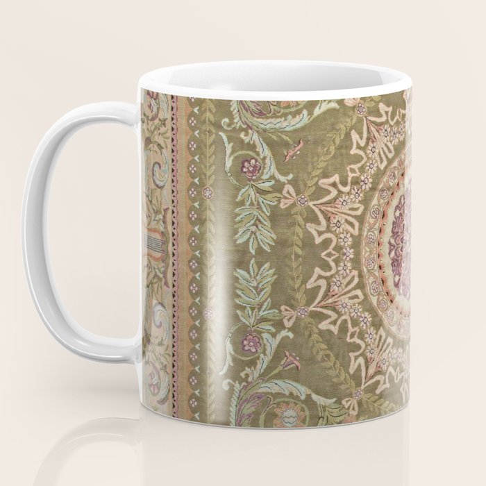 Antique French Art Nouveau Savonnerie Sage Green Blush Carpet Coffee Mug Gallery Image 3