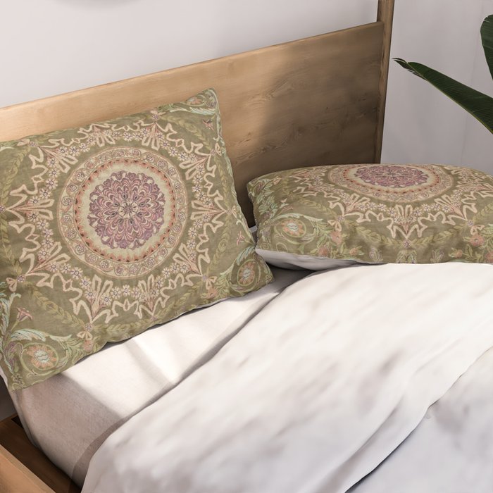 Antique French Art Nouveau Savonnerie Sage Green Blush Carpet Pillow Sham Gallery Image 2