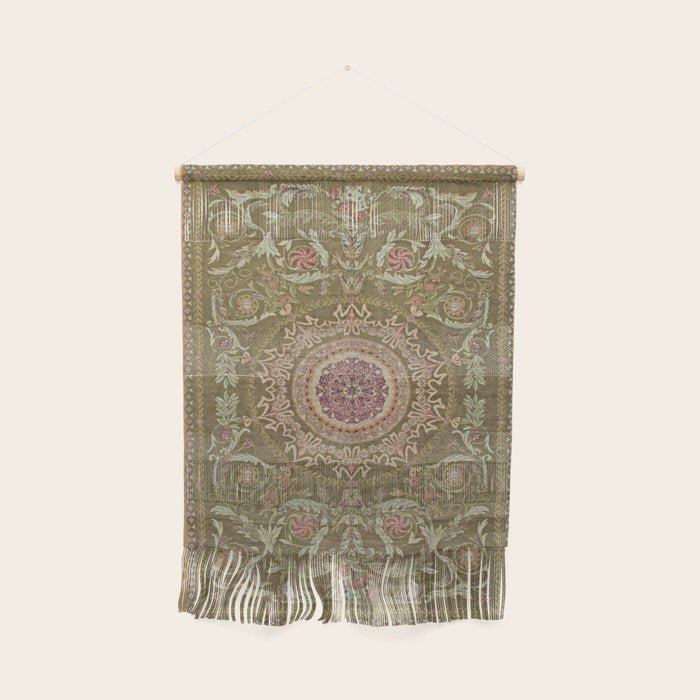 Antique French Art Nouveau Savonnerie Sage Green Blush Carpet Wall Hanging Gallery Image 1
