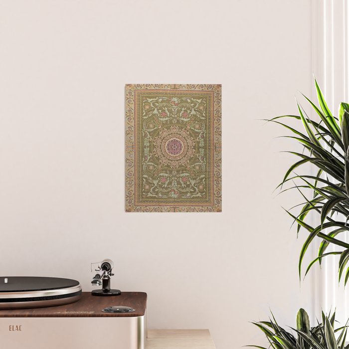 Antique French Art Nouveau Savonnerie Sage Green Blush Carpet Poster Gallery Image 2