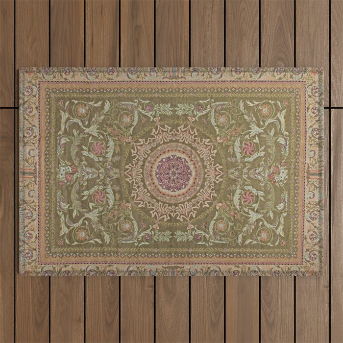 Antique French Art Nouveau Savonnerie Sage Green Blush Carpet Outdoor Rug Gallery Image 1