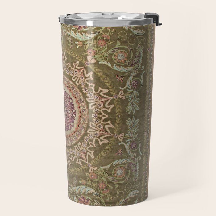 Antique French Art Nouveau Savonnerie Sage Green Blush Carpet Travel Mug Gallery Image 2