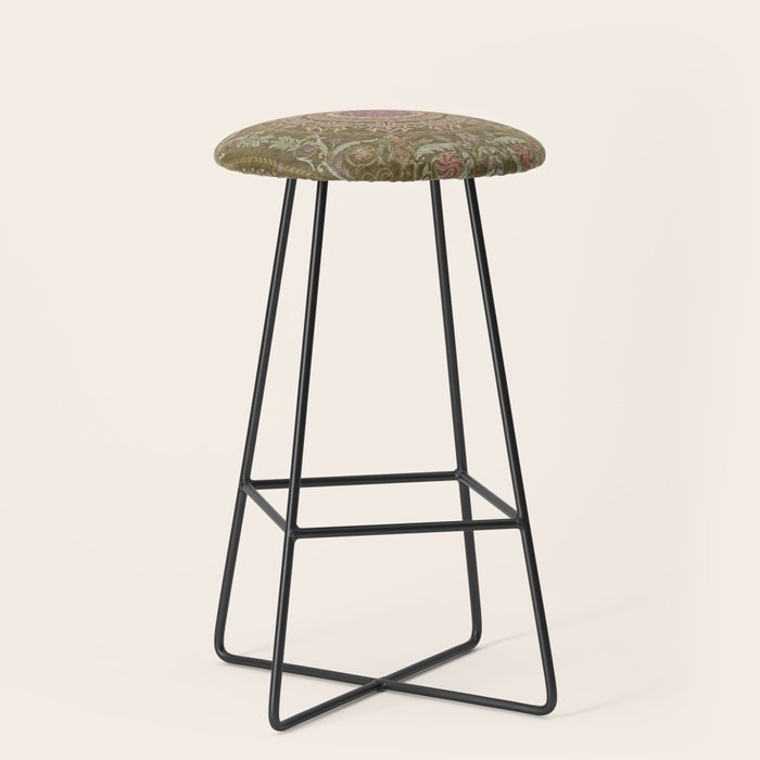 Antique French Art Nouveau Savonnerie Sage Green Blush Carpet Stool Gallery Image 1