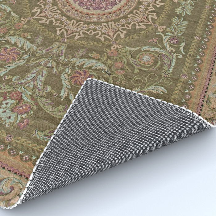 Antique French Art Nouveau Savonnerie Sage Green Blush Carpet Rug Gallery Image 4