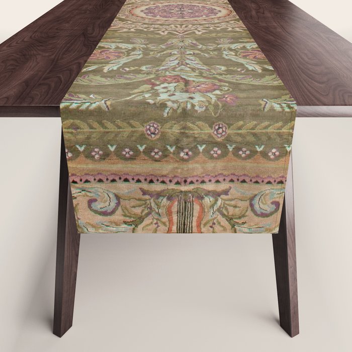 Antique French Art Nouveau Savonnerie Sage Green Blush Carpet Table Runner Gallery Image 1
