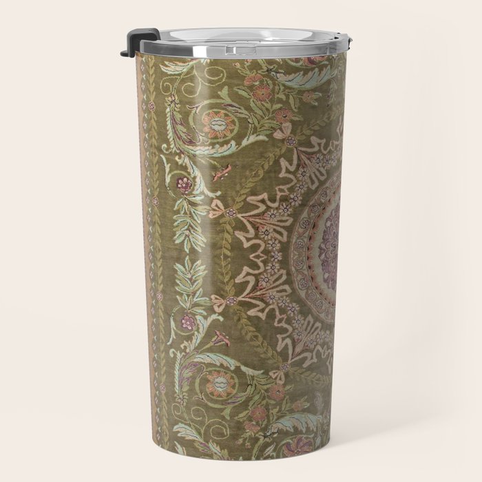 Antique French Art Nouveau Savonnerie Sage Green Blush Carpet Travel Mug Gallery Image 3