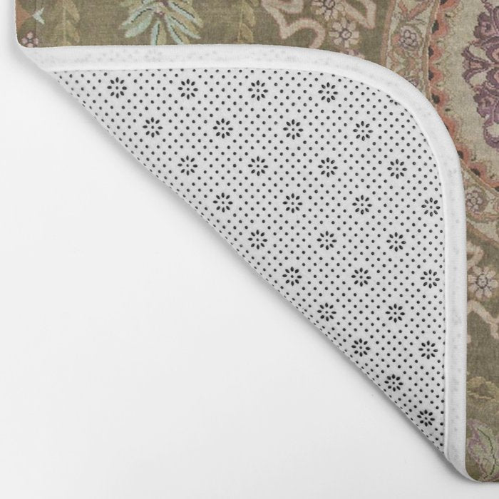 Antique French Art Nouveau Savonnerie Sage Green Blush Carpet Bath Mat Gallery Image 2
