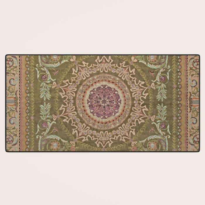 Antique French Art Nouveau Savonnerie Sage Green Blush Carpet Desk Mat Gallery Image 3