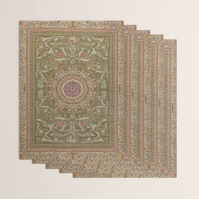 Antique French Art Nouveau Savonnerie Sage Green Blush Carpet Wrapping Paper Gallery Image 3