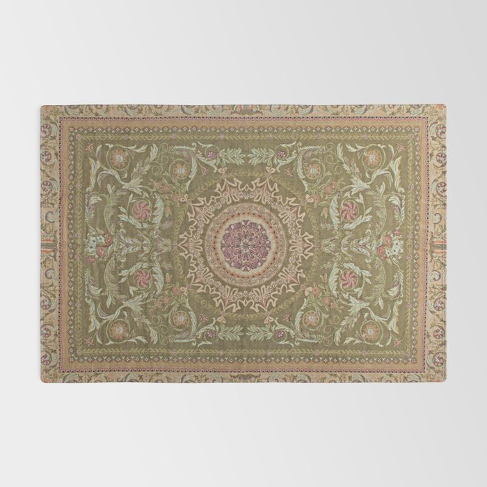 Antique French Art Nouveau Savonnerie Sage Green Blush Carpet Rug Gallery Image 2