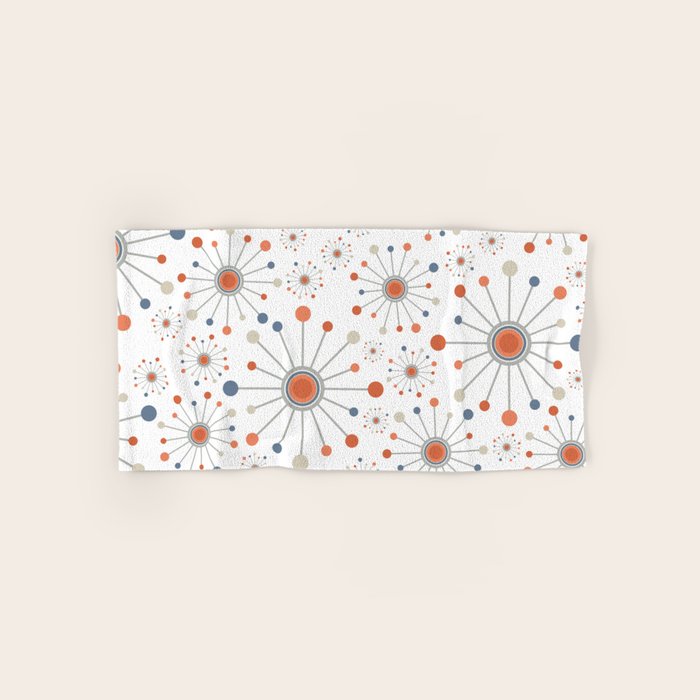 Retro Starburst Mid Century Modern Atomic Stars in Blue Orange Gray Beige Bath Towel Gallery Image 1