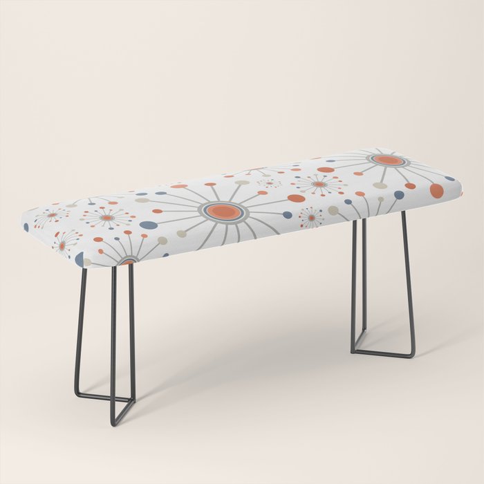 Retro Starburst Mid Century Modern Atomic Stars in Blue Orange Gray Beige Bench Gallery Image 1