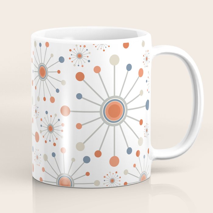 Retro Starburst Mid Century Modern Atomic Stars in Blue Orange Gray Beige Coffee Mug