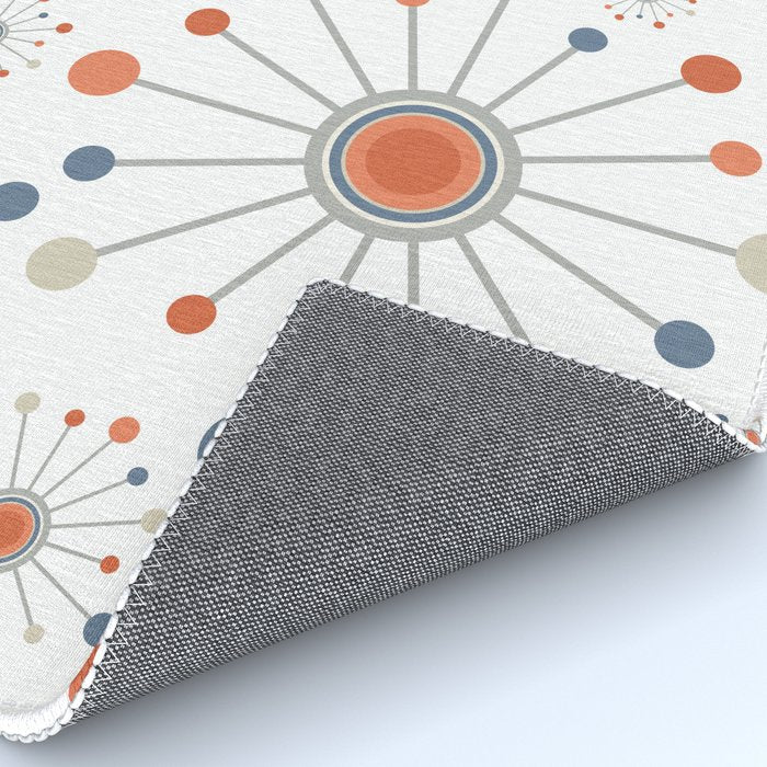 Retro Starburst Mid Century Modern Atomic Stars in Blue Orange Gray Beige Rug Gallery Image 4