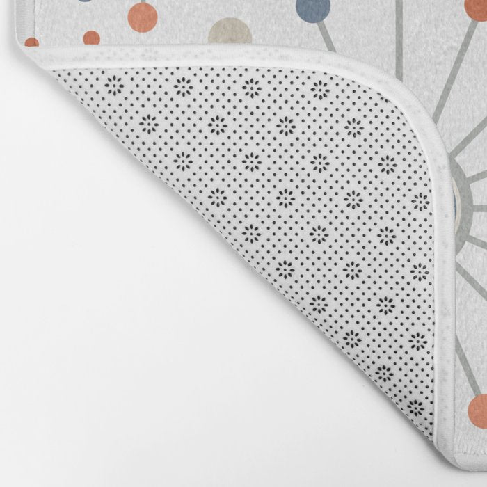 Retro Starburst Mid Century Modern Atomic Stars in Blue Orange Gray Beige Bath Mat Gallery Image 2