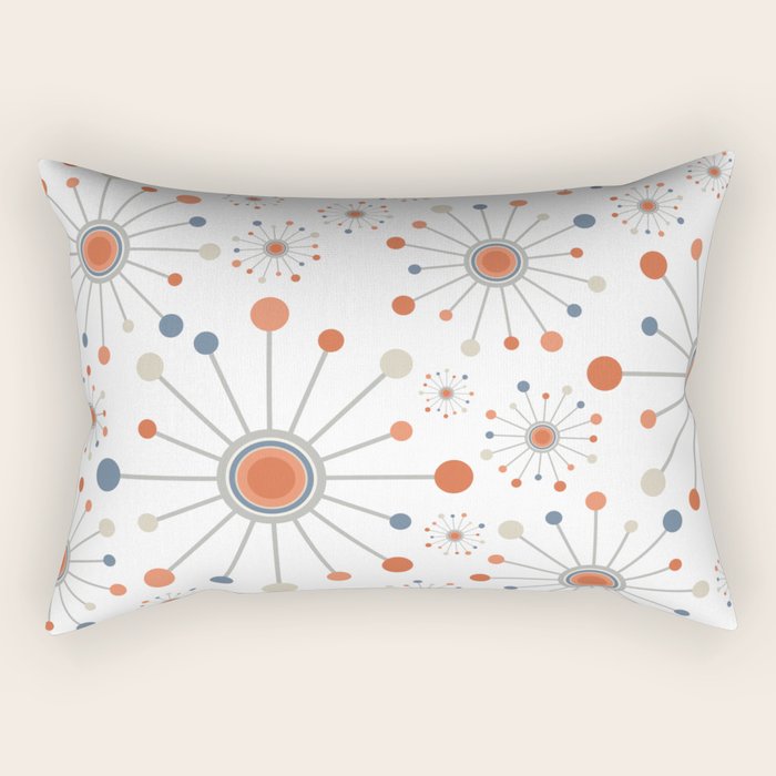 Retro Starburst Mid Century Modern Atomic Stars in Blue Orange Gray Beige Rectangular Pillow Gallery Image 1