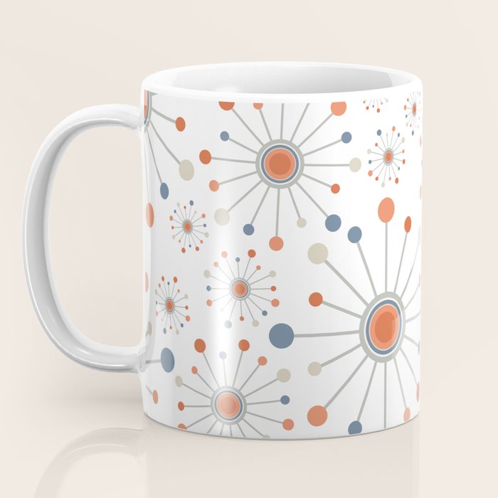 Retro Starburst Mid Century Modern Atomic Stars in Blue Orange Gray Beige Coffee Mug Gallery Image 3